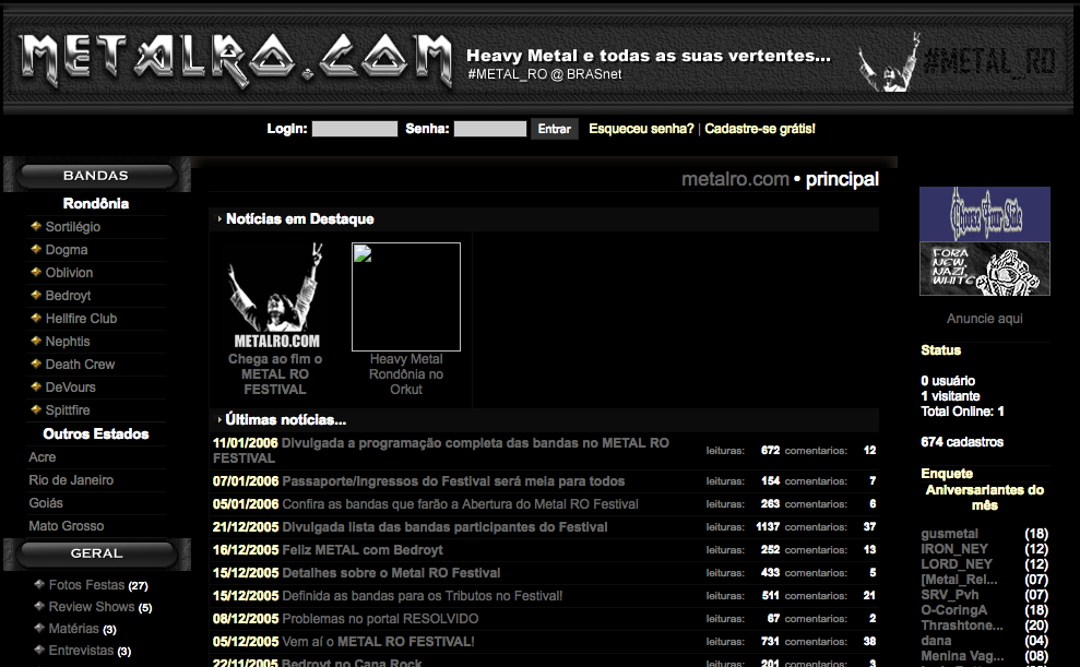 Portal METAL RO em 2006. Na época ainda usávamos ".com". (Créditos: Web Archives)